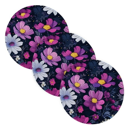 

3 Place Mat Pan Bowl Mat Teacup Mat 15x15x24 Inch Tray Mat Kitchen Pot Mat Hot Pot Mat Teapot Mat Table Protective Mat Purple Cartoon Flower