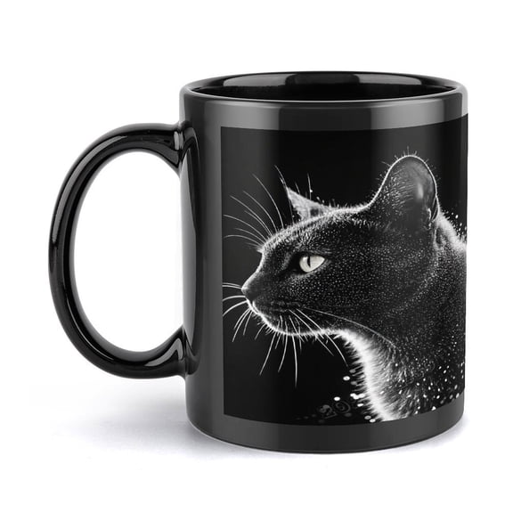 Black Cat Printed Ceramic Coffee Mug Cup, Cat Lovers Gifts,Cute Cartoon Tea Cup, Animal Mug 11 Oz (black)