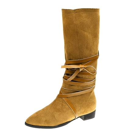 

ZHAGHMIN Patchwork Boots Fashion Women Flock Square Heels Non Slip Straps Slip On Mid Calf Boots Pointed Toe Shoes Wide Calf Knee High Boots For Women Size 11 Wide Calf Cowboy Boots Women Boots For