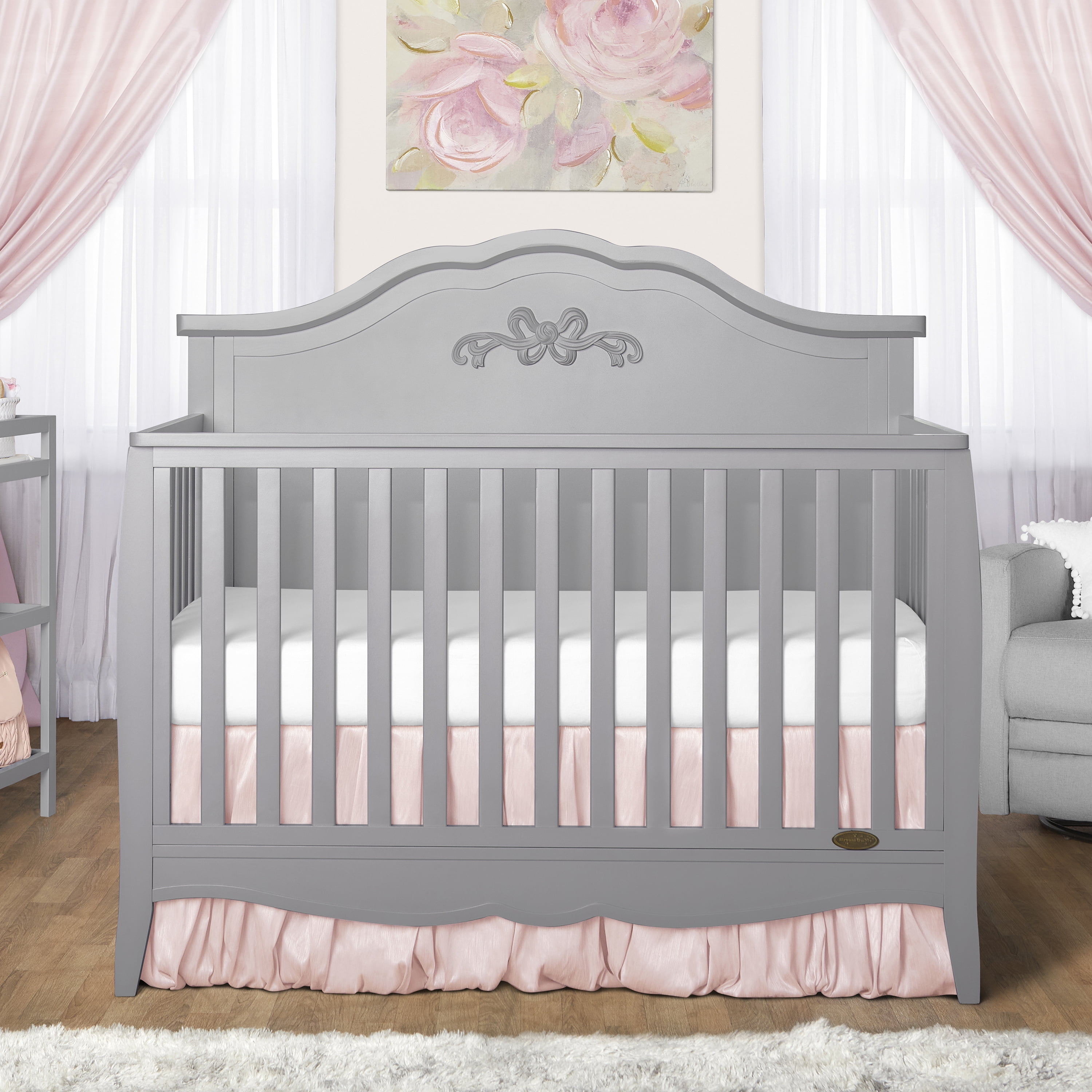 Slumber Baby Nursery Essentials Bundle Jasmine 4 in 1 Convertible Crib, Slumber Baby Jasmine Changing Table, with a Dream On Me Honeycomb Orthopedic Firm Fiber Standard Crib Mattress In Platinum