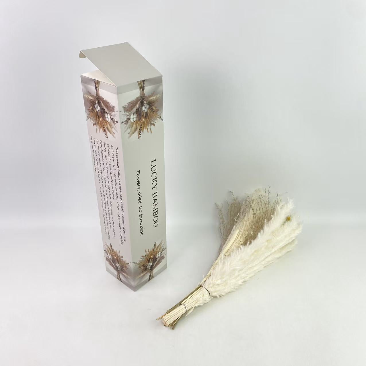 LUCKY BAMBOO Flowers, dried, for decoration, dried, for decoration,Natural Dried Flower Bouquet - Pampas Grass, Cotton Stems, Bunny Tails, Eucalyptus, Lavender & Wheat