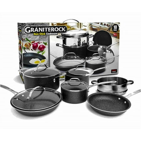 GraniteRock 10-Piece Non-Stick Cookware Set, Ultra Durable, Mineral & Granite Coated Scratch Proof Design