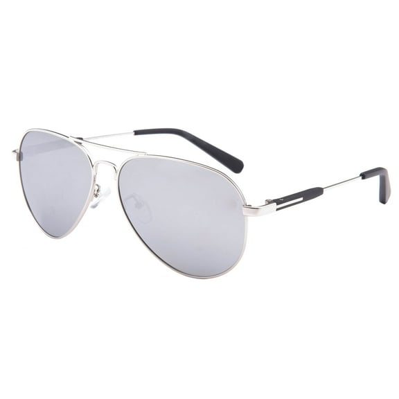 Piranha Eyewear Eclipse Metal Aviator Sunglasses for Men with Silver Frames and Smoke Lenses
