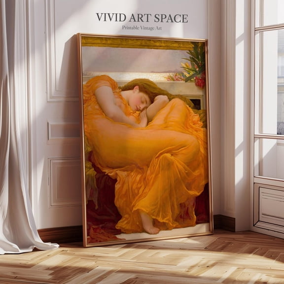 Flaming June By Frederic Leighton, Giclee Print, Fine Art Print, Wall Art Print, Pre-Raphaelite Art Print UNFRAMED PAPER POSTER, Home Decor, Vintage Gift, Living Room Dercor
