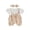 Beige, variant on BemeyourBBs Newborn Baby Girl Summer Clothes Cotton Outfits Faux Two-piece Romper Bow Print Ruffled Trim Short Sleeve Jumpsuit and Bow Headband 2 Pcs Set