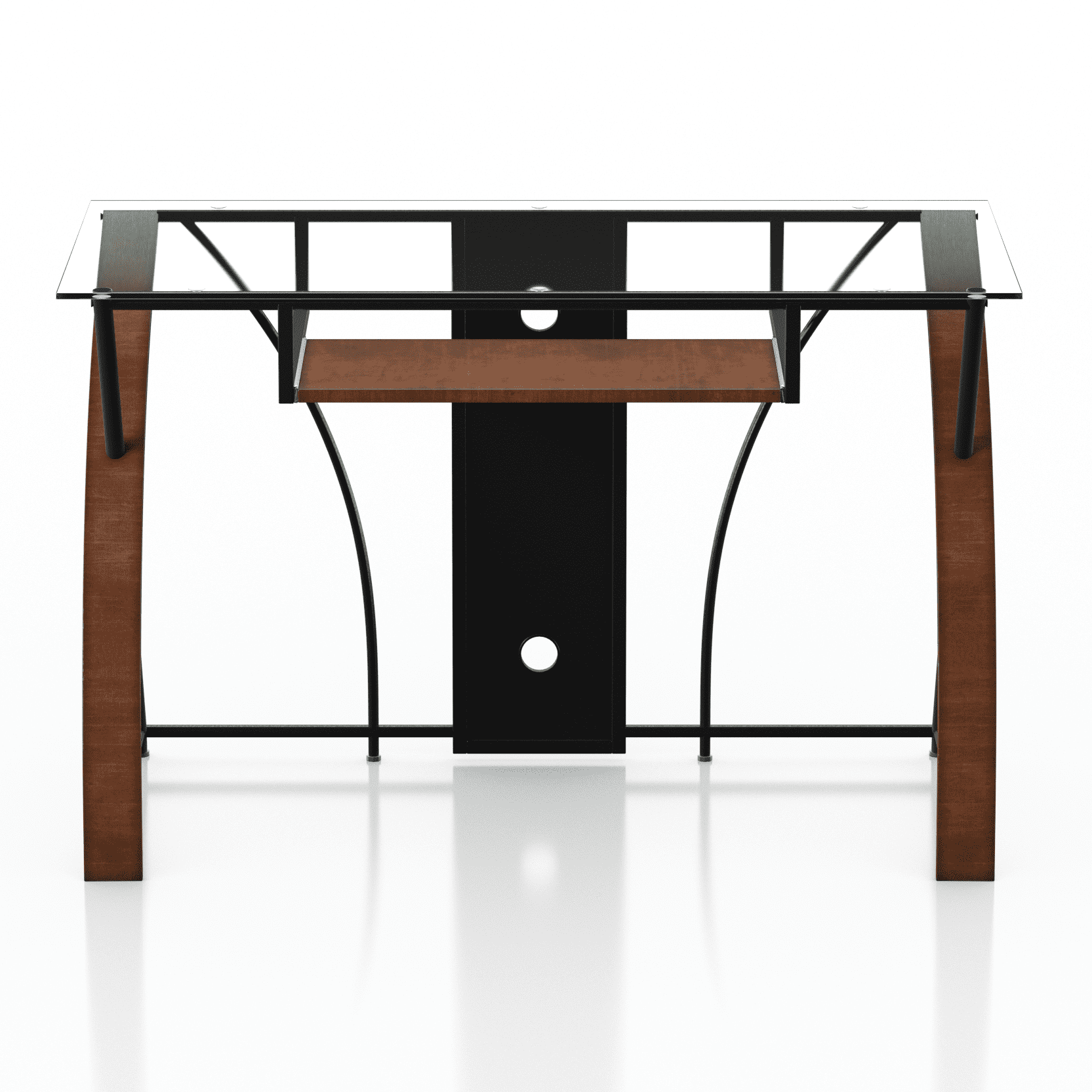 Furniture of America Harrrisburg Contemporary Metal Glass Desk with Keyboard Tray in Cherry Finish