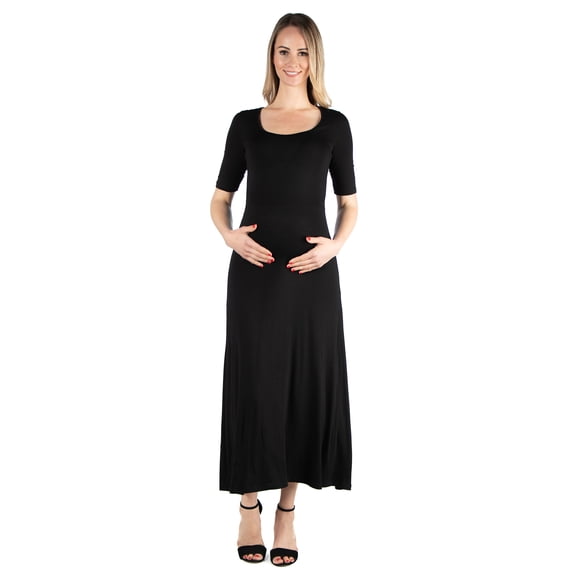 Maternity Scoop Neck Elbow Sleeve Maxi Dress