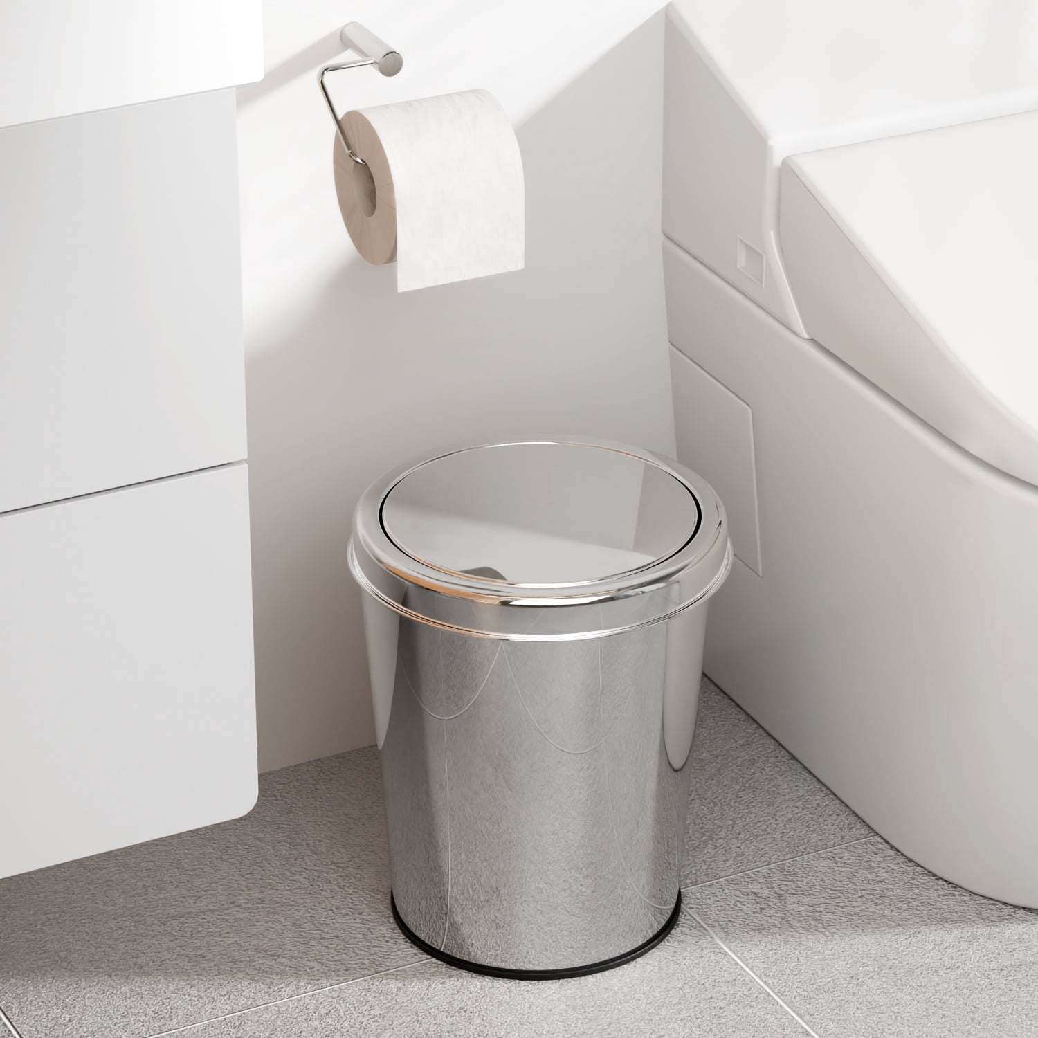 TINANA Small Trash Can with Swing Lid, 1.7 Gallons/6.5 Liters, 2 Pack Stainless Steel Wastebasket with Lid, Cylindrical Garbage Can for Bathroom, Kitchen, and Office, Silver