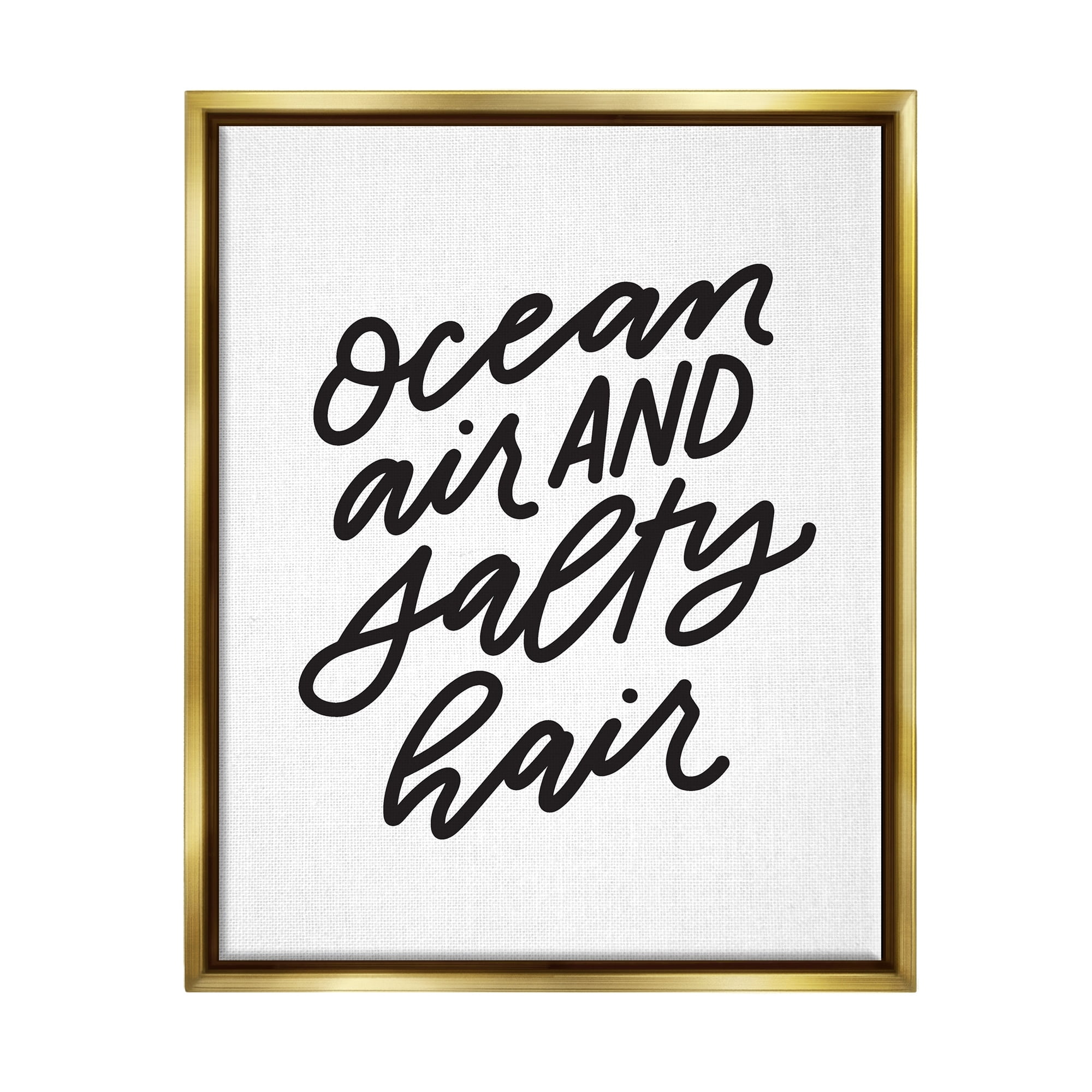 Stupell Industries Ocean Air Salty Hair Beach Lover Calligraphy Graphic Art Metallic Gold Floating Framed Canvas Print Wall Art, Design by Leah Bisch