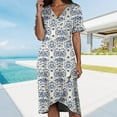 thumbnail image 2 of vigerkar Summer Dresses for Women Short Sleeve V Neck Casual Plus Size Midi Dress Blue, XL, 2 of 7