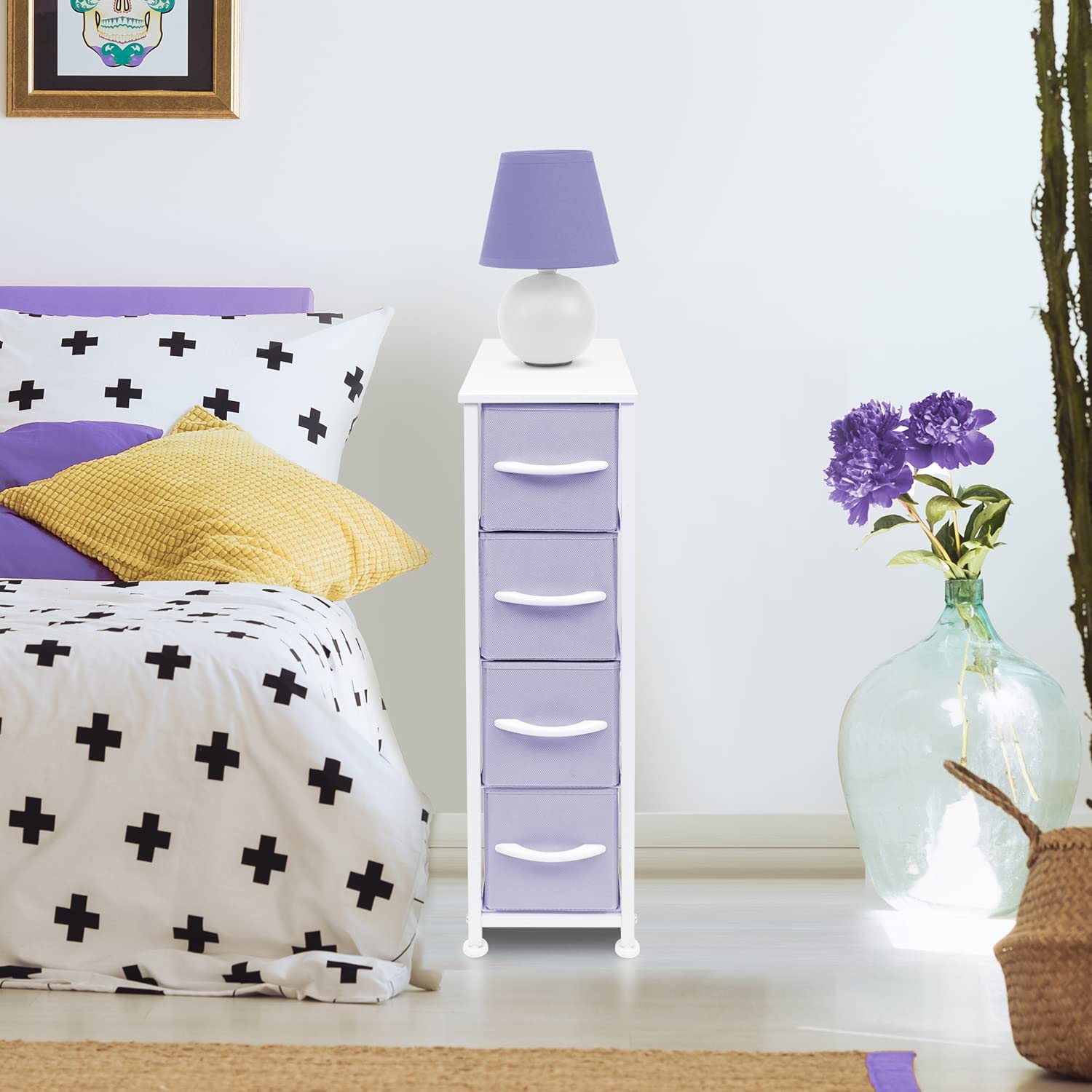 Sorbus Narrow 4-Drawer Dresser: Compact Storage for Children and Adults in Bedrooms, Bathrooms, and Laundry (Purple)