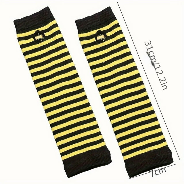 Dsseng Festive Striped Winter Arm Sleeves - Fire Ninja Style - Women‘s Fashion Accessory - Hand Wash or Dry Clean - Elastic Material - Knit Pattern - Suitable for Outdoor Use - Decorative