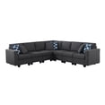 thumbnail image 3 of Fabric Linen Reversible Modular Modern Style Sectional Sofa-Dark Gray, 3 of 9