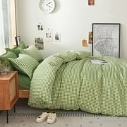 Green Plaid Duvet Cover Ultra Soft Microfiber Bedding Set Sage Green Grid Bedding Duvet Cover Farmhouse Gingham Geometric Printed Pattern Comforter