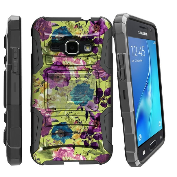 Case For Samsung Galaxy J1 16 Release Case For Express 3 Clip Armor Heavy Duty Case With Belt Clip Amp Kickstand Flower Collection Walmart Com