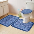 thumbnail image 4 of Bohemian Abstract Blue Floral Bathroom Rugs Set Boho Tribal Ethnic Geometric Plaid Flower Non Slip Absorbent Bath Mats 3 Piece Set with Bathroom Rug, U-Shaped Floor Mat, Toilet Seat Cover Large Size, 4 of 9