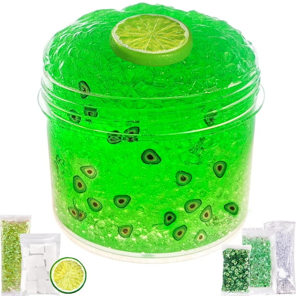 Premade Crystal Slime Lemon Green Jelly Cube Glimmer Crunchy Slime, Includes 6 Sets of Slime Add-ins, Party Favors for Kids,Super Soft and Non-Sticky, Party Favors for Boys and Girls