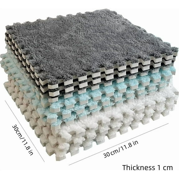 12pcs Plush Interlocking Carpet Tiles, Anti Slip EVA Foam Floor Mats for Bedroom Playroom
