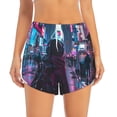 thumbnail image 2 of Rateoe Neon Night Cityscape Printed 2 in 1 Women's Workout Shorts for Athletic Gym Running Shorts with Phone Pockets-X-Large, 2 of 7