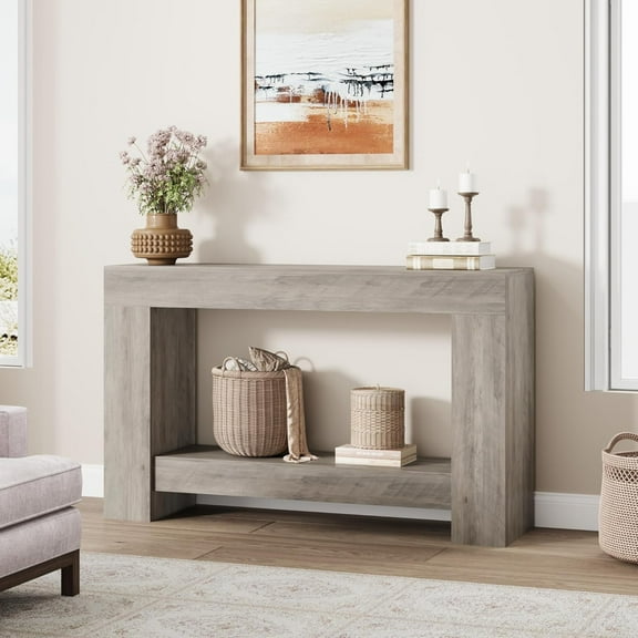 47/63 Inches Long Console Table for Entryway, Wood Farmhouse Console Table for Living Room, 2-Tier Large Sofa Table with Storage, Wooden Entryway Entry Table for Entrance