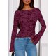 thumbnail image 2 of Blusa PRETTYGARDEN de Malla Floral Morada y Roja de Manga Larga Talla M, 2 of 8