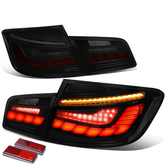 For 2011 to 2016 BMW F10 5-Series Sedan Pair Smoked Lens 4-Stage Start Up 3D LED DRL Sequential Turn Signal Rear Tail Lights 13