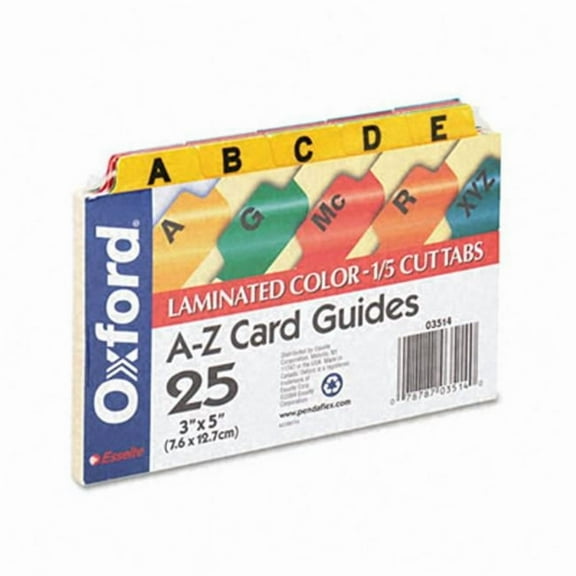 Oxford Laminated Index Card Guides- Alpha- 1/5 Tab- Manila- 3 x 5- 25/Set