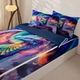 thumbnail image 3 of Metsweet Gradient Dragon Zipper Full Size Comforter Sets with Fitted Sheet and 2 Pillowcases, Abstract Ombre Wildlife Zipper Bedding Set, Teal Purple Blue,4pcs,Navy Blue Reversible, 3 of 6