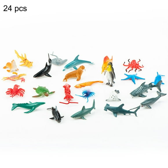 Educational Marine Animal Model Toy Set - 24 Lifelike Ocean Animal Figures for Home and School