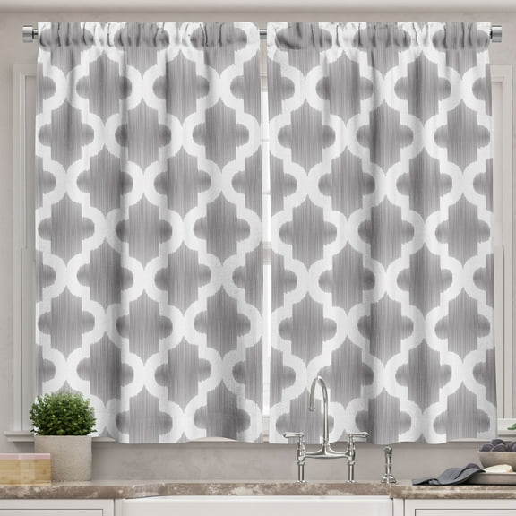 Ambesonne Grey and White Kitchen Curtains, Geometric Damask, 55"x45", Dimgrey White