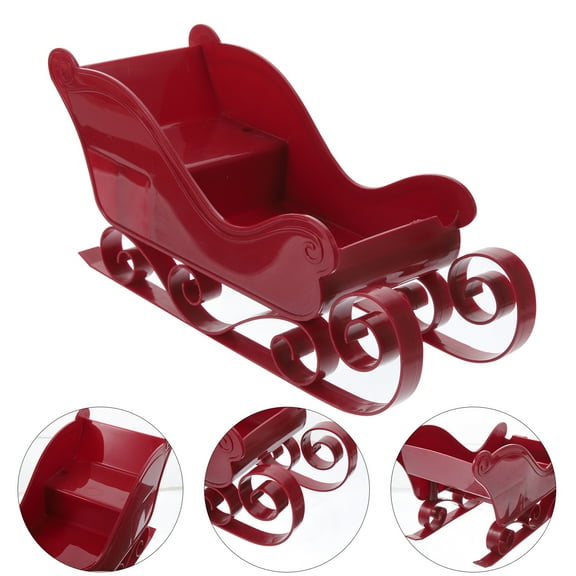 Mini Christmas Sleigh Ornament - 3 Inch Plastic Hanging Decor for Tree, Gift Box, Holiday Village Display (Red & Gold)
