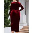 thumbnail image 6 of Womens Plus Size Long Sleeve Velvet Bodycon Dresses Elegant Ruched Wrap Deep V Neck Party Cocktail Dress, 6 of 7