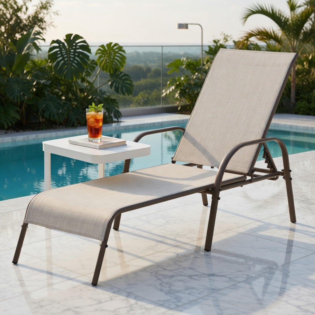 Hommoo 2-Pack Adjustable Outdoor Chaise Lounge Chairs, Fabric Patio Recliners with 5-Position Backrest, Steel Frame, Poolside & Backyard Ready, Gray