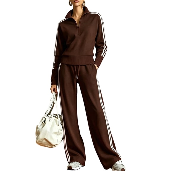 Womens 2 Piece Tracksuit Sets Casual Lapel Sweatshirts Half Zip Pullover & Wide Leg Sweatpants Lounge Outfits Set With Pockets