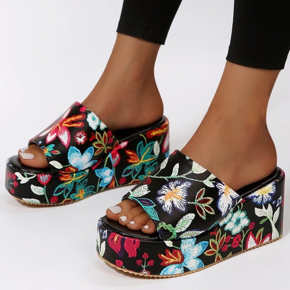 KBODIU Womens Sandals Mothers Day Gifts Beach Walking Non-Slip Causal Slippers Wedge Platform Sandals for Women Dressy Summer Multicolor 39