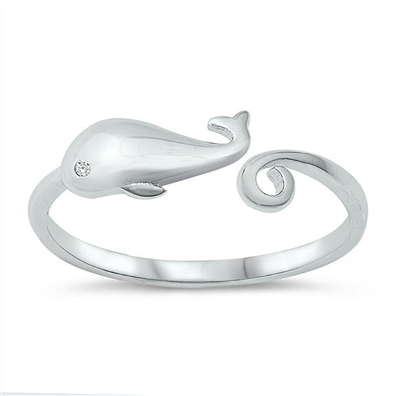 Clear Cubic Zirconia Open Whale Ring Sterling Silver Size 6