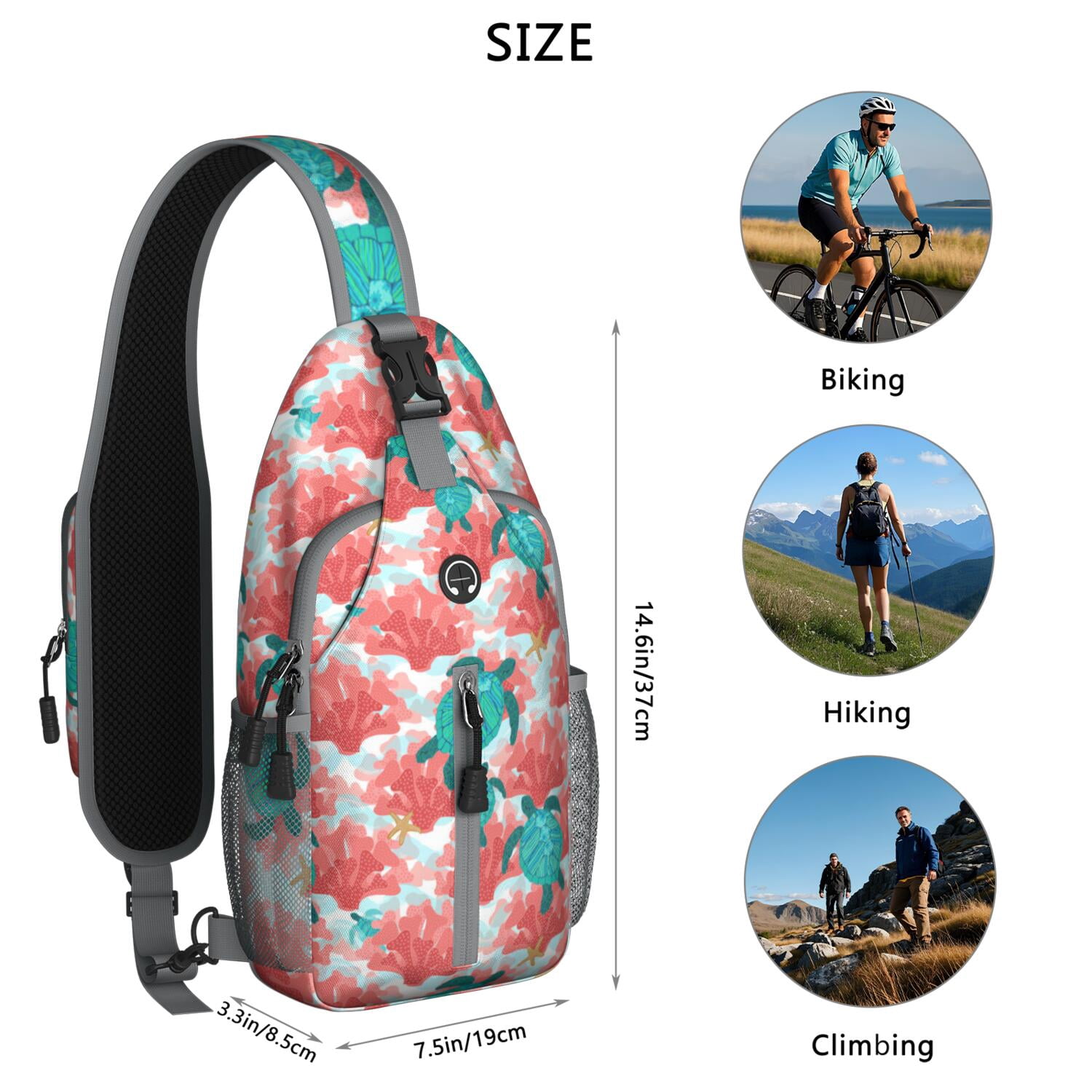 Crossbody Sling Backpack for Women Men Sea Turtles Coral Shoulder Sling Crossbody Casual Chest Bag for Travel Sports Running Hiking