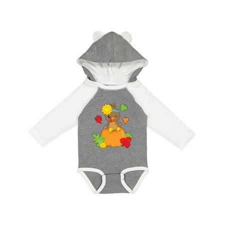 

Inktastic Cute Turkey on Pumpkin for Thanksgiving Gift Baby Boy or Baby Girl Long Sleeve Bodysuit