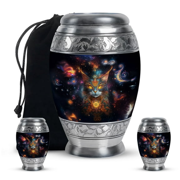 KARYLIZ Cat Urn for Ashes for Women - Small Urns for Human Ashes Keepsake - Black Memorial Urn for Women for Human Ashes Large - Burial Urns for Male & Female - 10 Inch & 3 Inch, Combo of 3