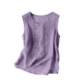 thumbnail image 4 of ClodeEU Women's Embroidered Linen Blend Sleeveless Crewneck Tank Top ,Loose Fit Casual Blouse Purple,Womens Plus XL, 4 of 8