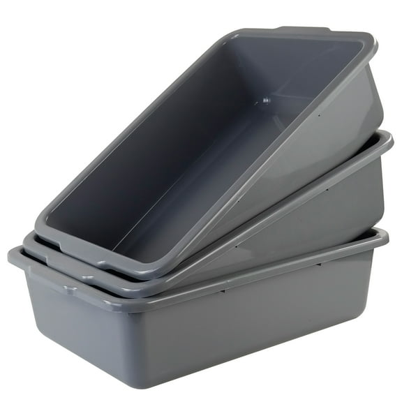 Easymanie Extra Large Plastic Bus Tub, 32 Liter Gray Commercial Bus Box, 3 Pack