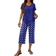 thumbnail image 3 of Women's Leaf Print Two-Piece Set, Asymmetric Top with Wide-Leg Cropped Pants, 3 of 6