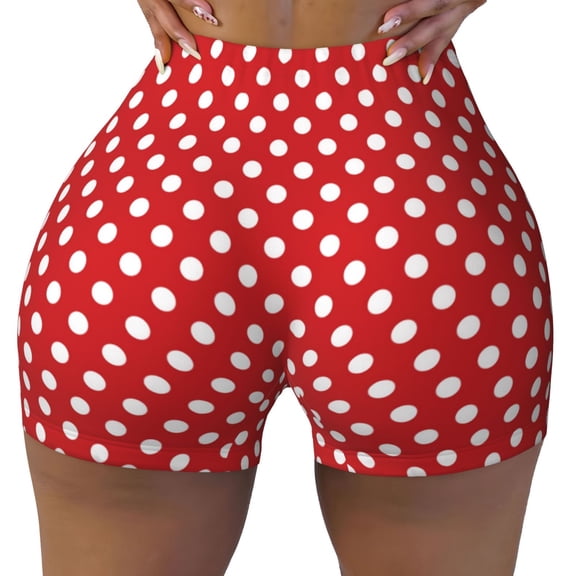 Seamless Workout Shorts Women - Red Polka Dot Biker Gym Running Yoga Spandex Shorts for Women