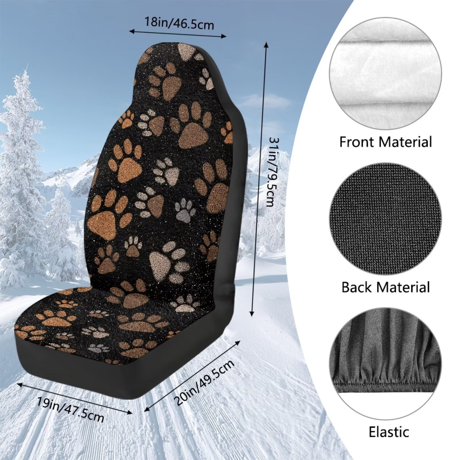 Uorisanigo Car Seat Cover Set of 2, Flurry High Back Front Seat Covers for Women Men, Brown Dog Paw Bucket Seats Cushion Universal Fit for SUVs/Vans/Trucks, Car Interior Set
