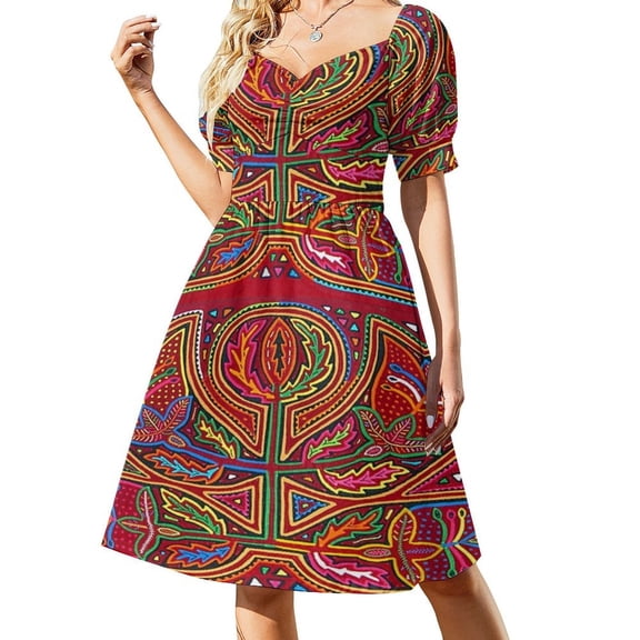 Mola De Panama Flower Short Sleeve Women's Summer Daily Dresses