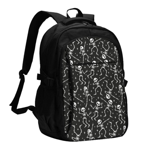 Balery Retro Skeleton Dancing On Halloween Party Mochila con carga USB para hombre y mujer - Mochila impermeable y antirrobo para portátil con puerto USB para viajes, trabajo, estudios y universidad