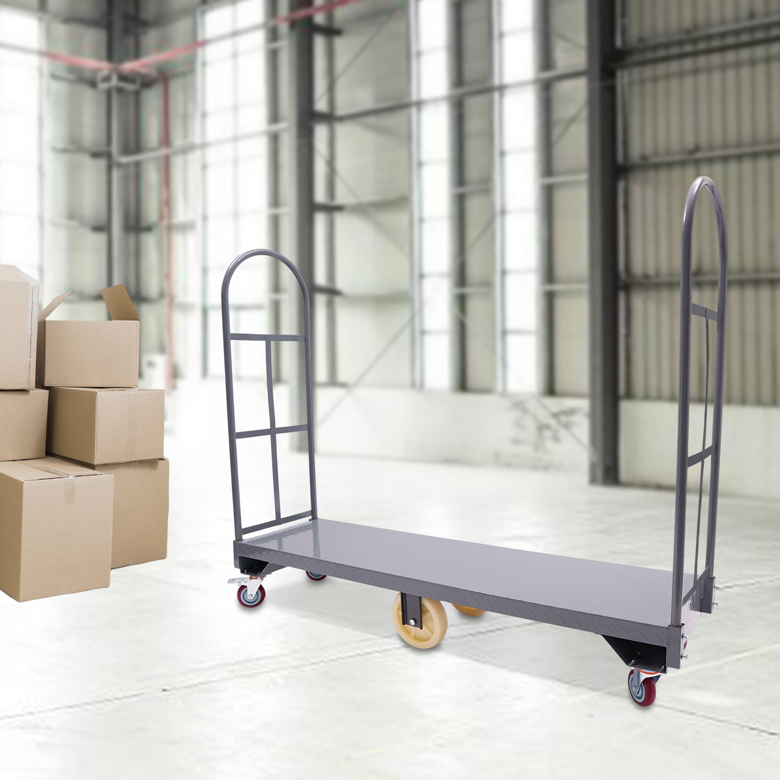Dwellnix Warehouse Hand Truck U Boat Platform Dolly Steel Dolly Cart Heavy Duty 2000Lbs