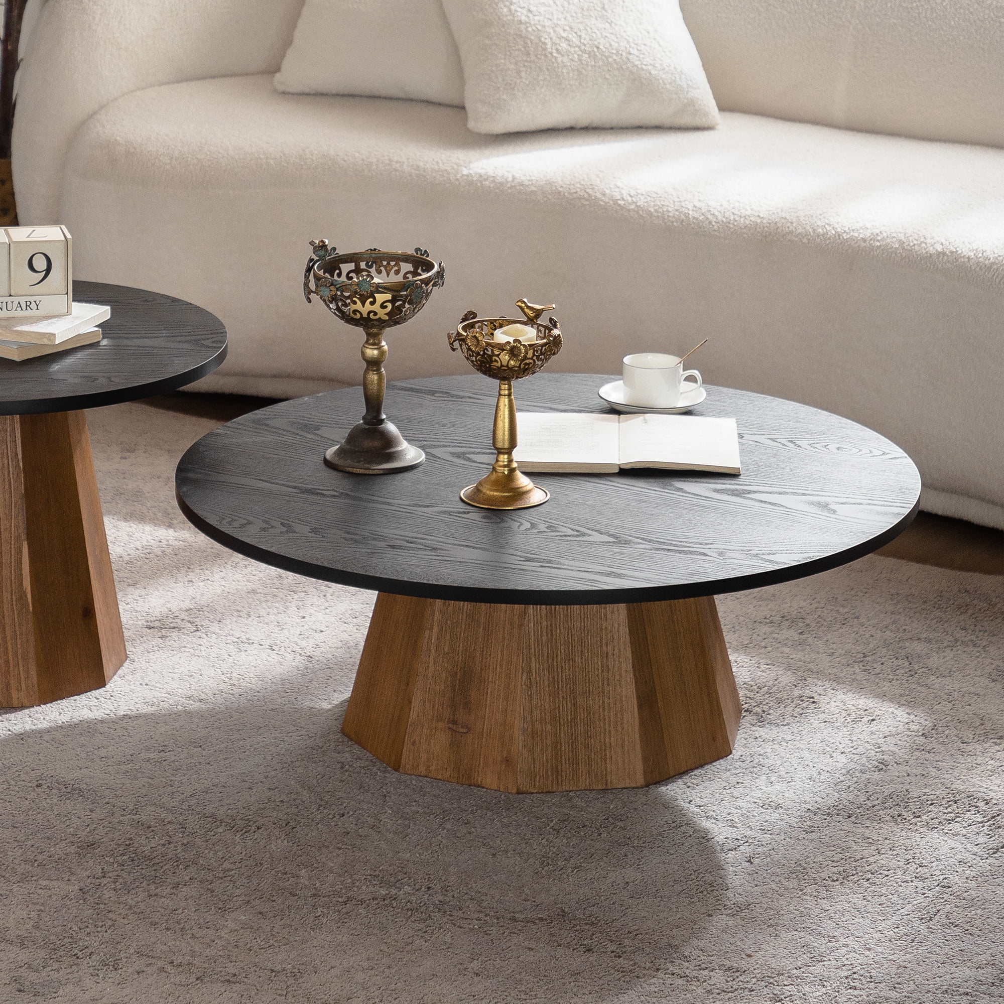Leumius Round Coffee Table Sturdy Pedestal Wooden Tea Table for Living Room Apartment Easy to Assemble Black 1