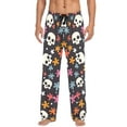thumbnail image 2 of Cotton Mens PJ Pajama Pants Bottoms Waistband Sleepwear with Pockets Skulls and Flower, 2 of 7