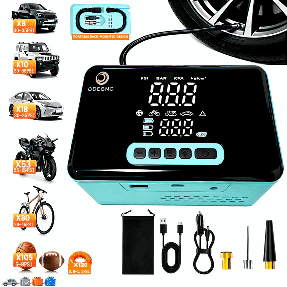 ODEGNC 160PSI Heavy Duty Digital Portable Air Compressor, 7500mAh 12VDC Cordless Tire Inflator for Car Truck SUV RV